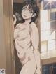 A naked anime girl standing in front of a door.